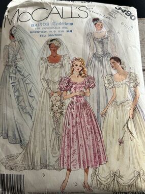 5/$25 McCall 3490 Women’s Pink Puff-Sleeve wedding Dress sew Pattern